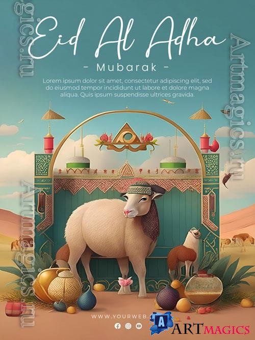 Eid al adha greeting psd design poster template