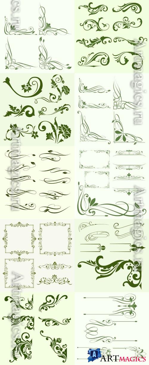 Frame, dividers, line, patterns, borders, scrolls, curls, floral, design elements, calligraphic, ornaments, decorative hand drawn vector set
