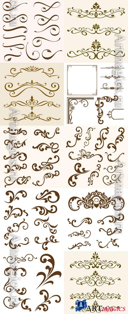 Dividers, frame, line, curls, scrolls, patterns, borders, floral, design elements, calligraphic, ornaments, decorative hand drawn vector set