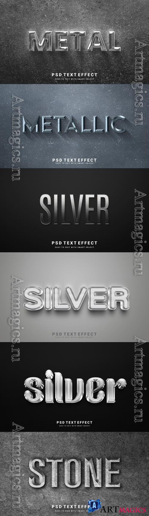 PSD silver, stone, metal editable text effect design