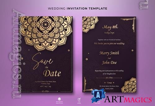 PSD beautiful wedding invitation card with beautiful blooming floral