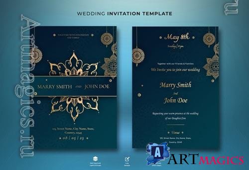 PSD beautiful wedding invitation and menu template with beautiful leaves