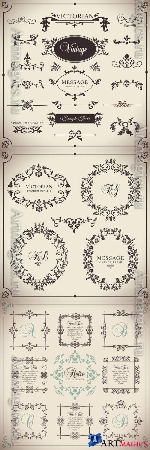 Vintage vector swirls, borders, frames, decorative elements, dividers, corners