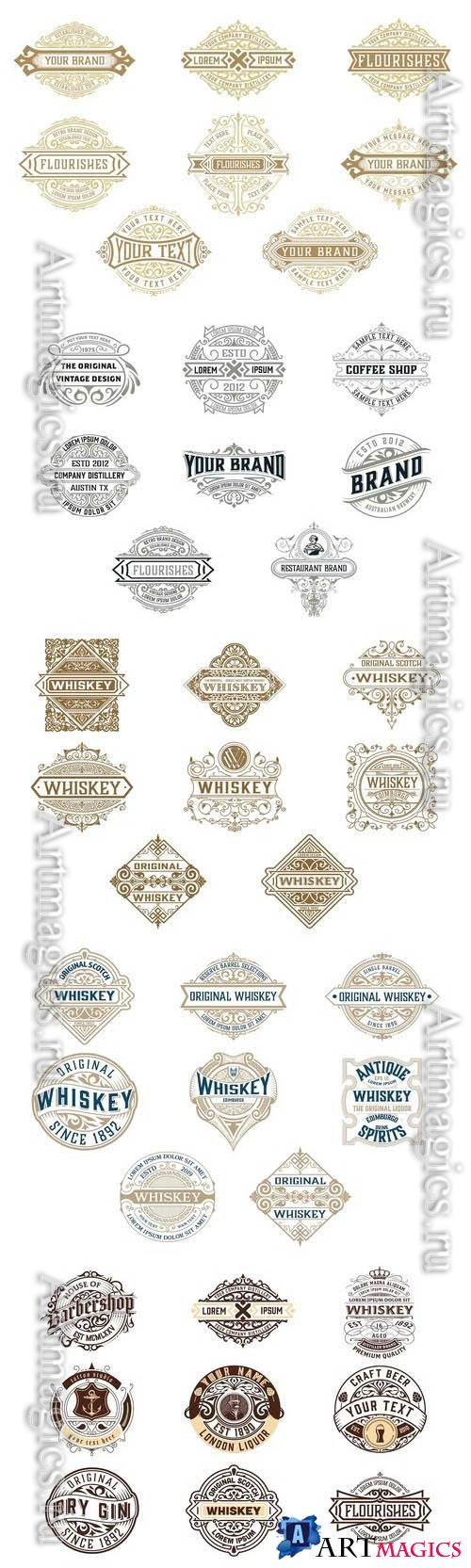 Vintage logos and badges, labels for packing vector set vol 4