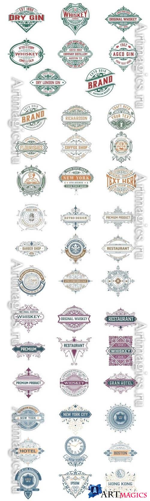 Vintage logos and badges, labels for packing vector set vol 1