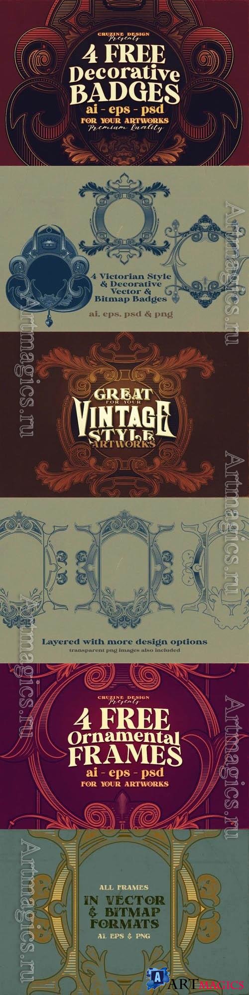 4 Vintage Decorative -  Frames or Badges