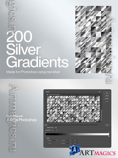 200 Silver Photoshop Gradients