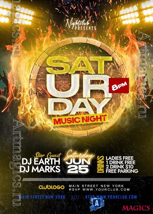 Saturday Music Club Night Party Flyer PSD