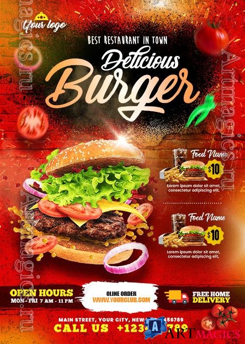 Delicious Burger and Food Menu Flyer PSD Template