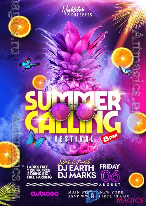 Summer Calling Festival Party Flyer PSD