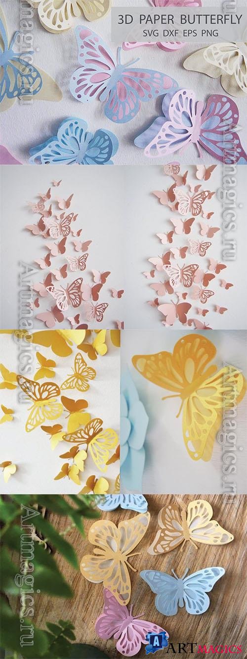 3D Butterfly design elements