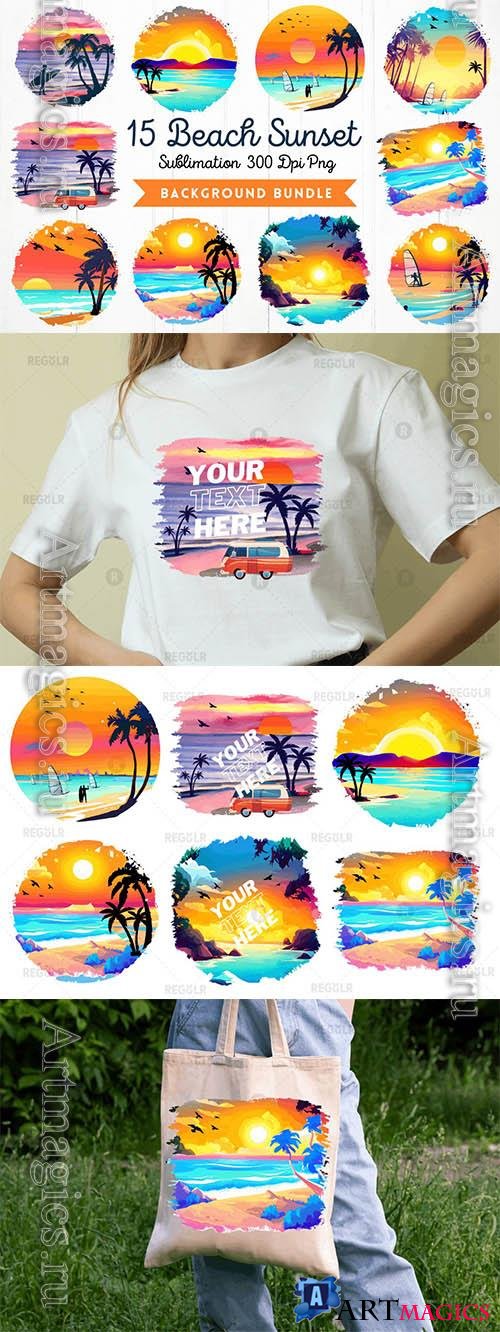 Summer, beach sunset bundle design elements