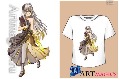 Vector mockup t-shirt beautiful anime girl game character