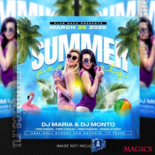 PSD summer pool party flyer social media template or web banner