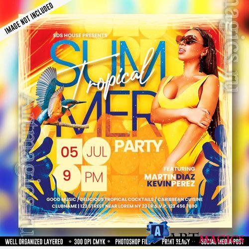 PSD tropical summer party flyer template