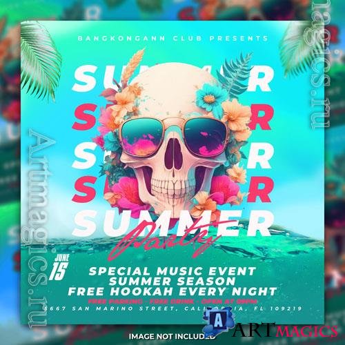 PSD summer beach night party flyer social media post template