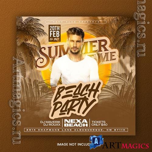 Psd summer beach party flyer social media post and web banner