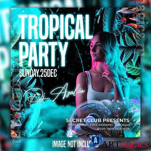 Night club tropical party flyer social media post template