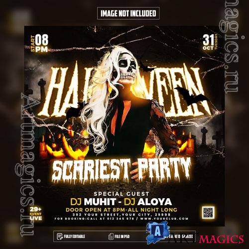 PSD halloween scariest party night flyer psd