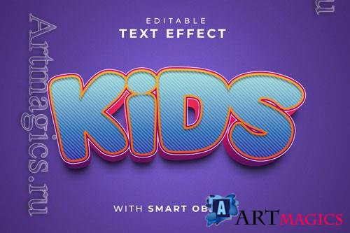 PSD purple background with text that says kids effect with smart object