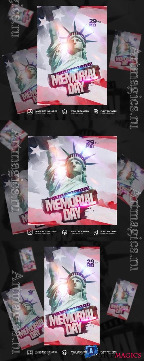 Psd usa memorial day poster,  instagram story flyer template