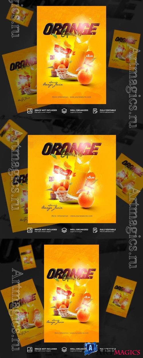 PSD orange juice drink and restaurant poster flyer template