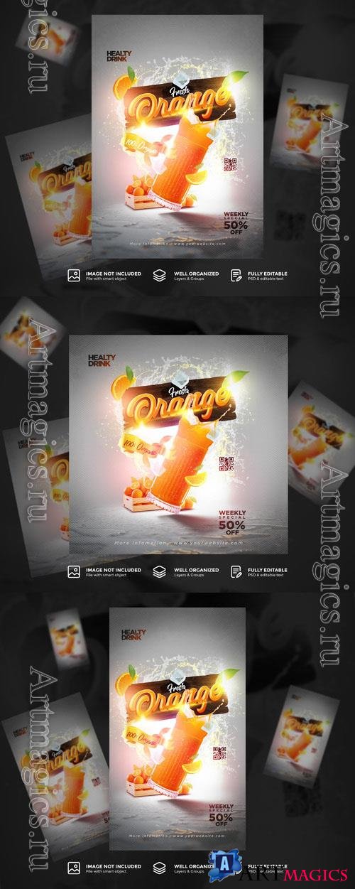 Psd juice orange drink and restaurant poster flyer template