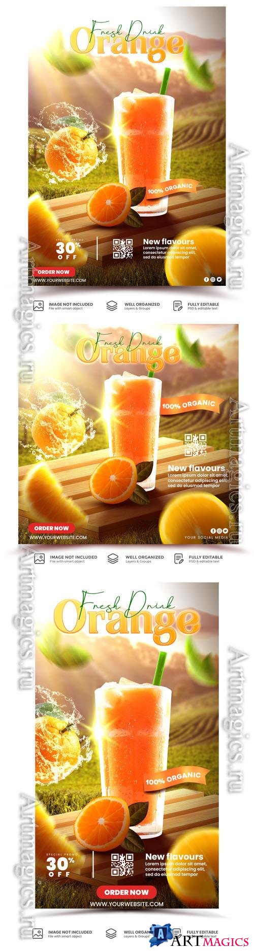 PSD orange juice menu restaurant drink promotion design template