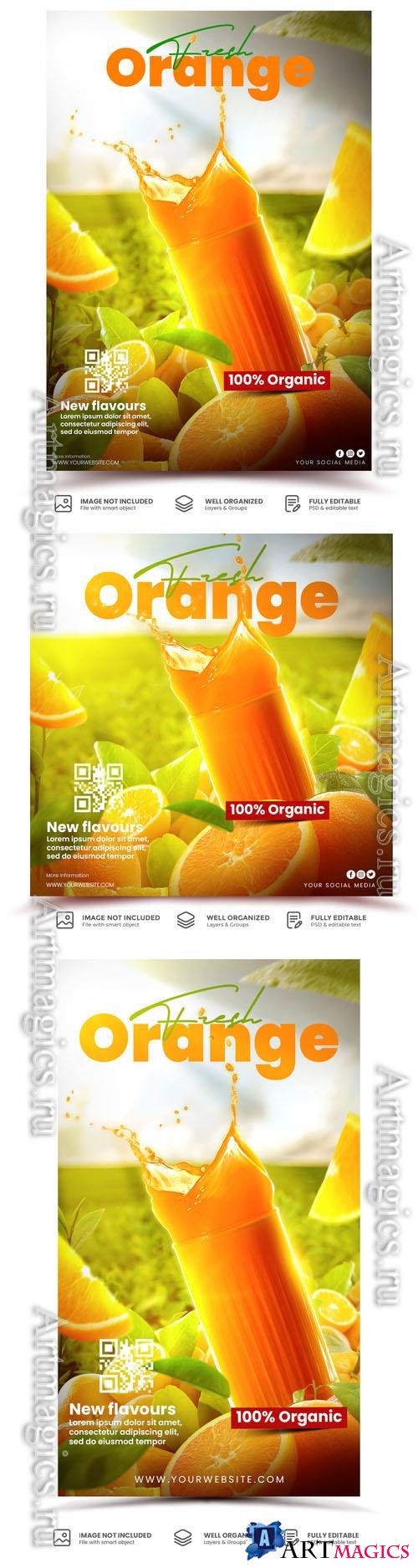 PSD orange juice drink menu,  instagram stories template