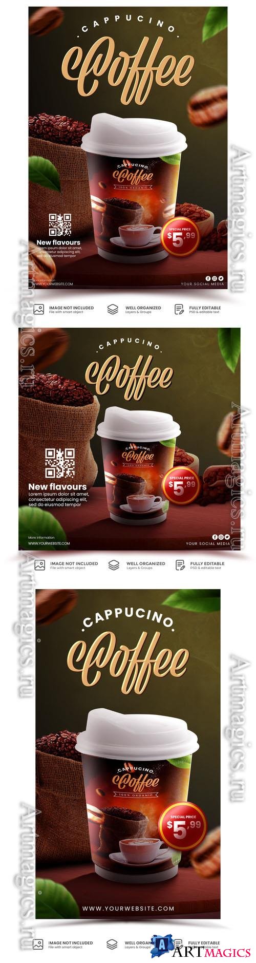 PSD coffee shop drink menu social media post promotion template