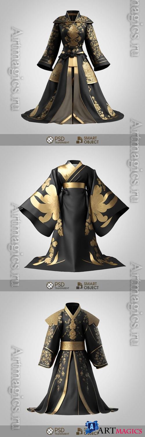 Black and gold kimono with the words smart object