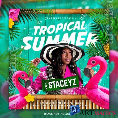 PSD club dj tropical summer vibes party flyer social media post and web banner template