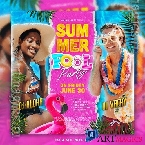 PSD club dj tropical hot summer poll party flyer social media post and web banner template