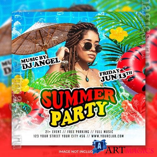 PSD club dj summer party flyer social media post and web banner template