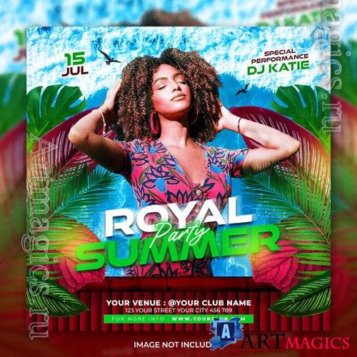 PSD club dj royal summer party flyer social media post and web banner template