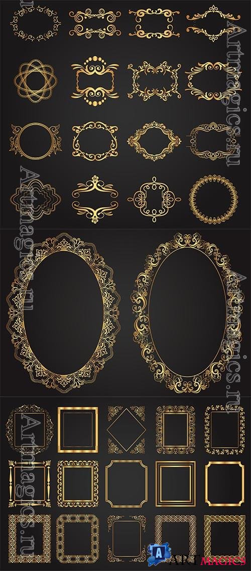 Golden vintage frames set in vector