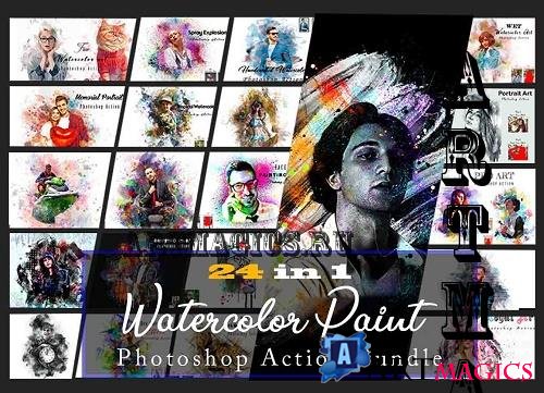 24 in 1 Watercolor Paint PS Action - 21315288