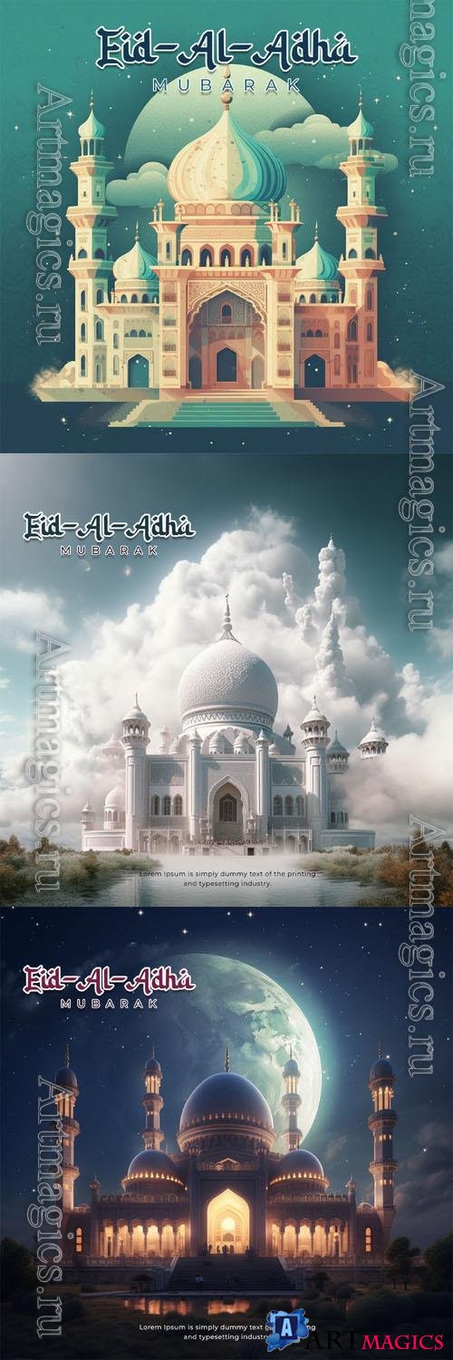 Eid al adha mubarak greeetings psd template vol 1