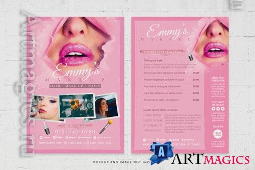 Makeup artist energetic lipstickpink style flyer template in psd