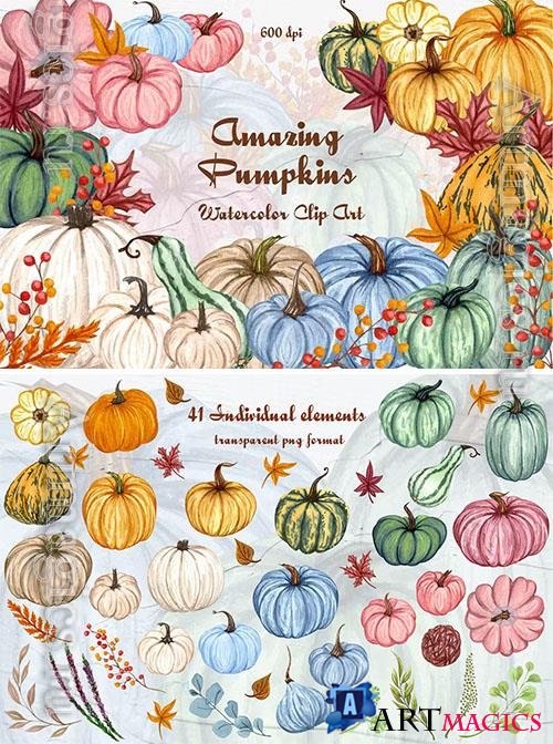 Pumpkin Watercolor Clipart Fall Clipart [PNG]