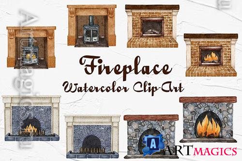 Fireplace Watercolor Clipart [PNG]