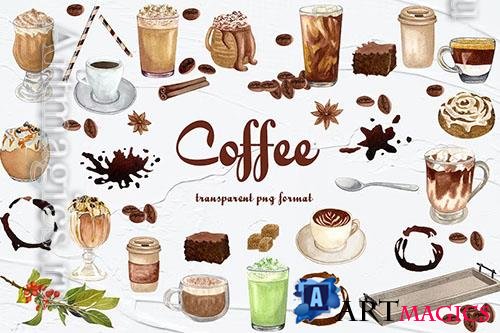 Coffee Watercolor Clipart [PNG]