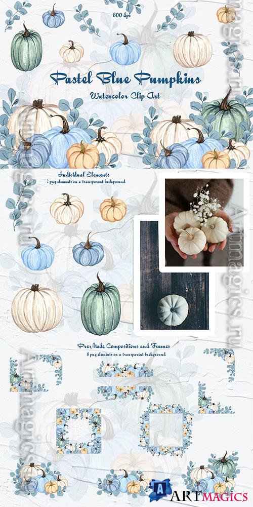 Blue Pumpkin Watercolor Clipart [PNG]