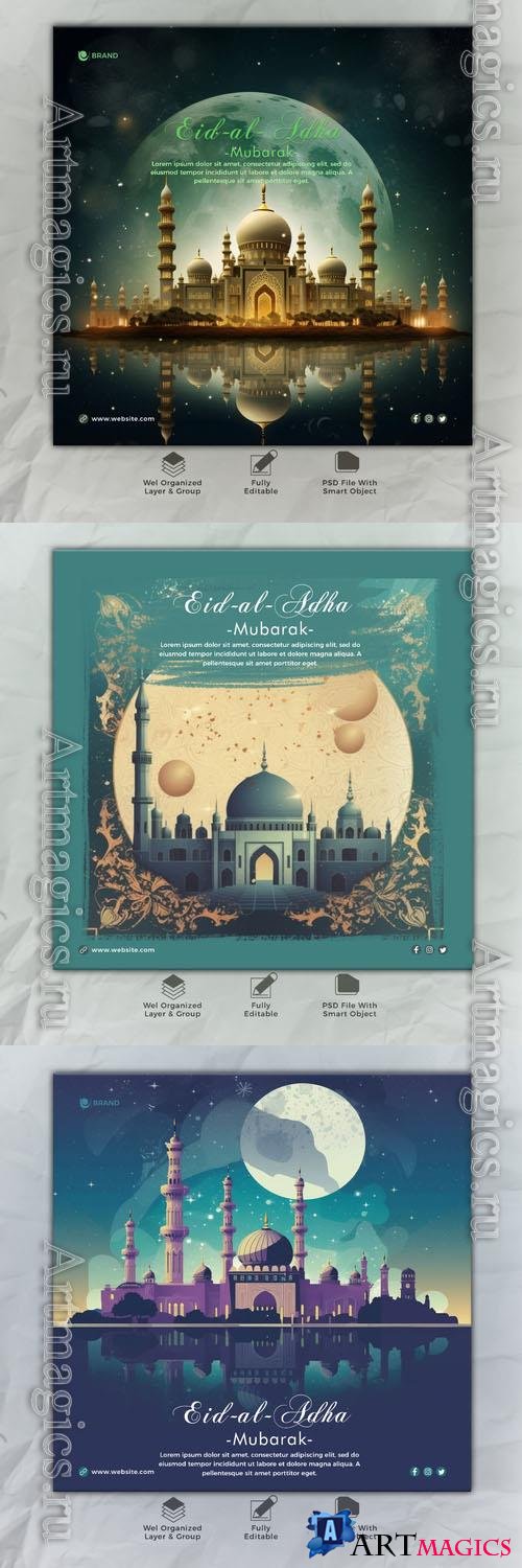Psd eid al adha mubarak islamic social media banner template vol 12
