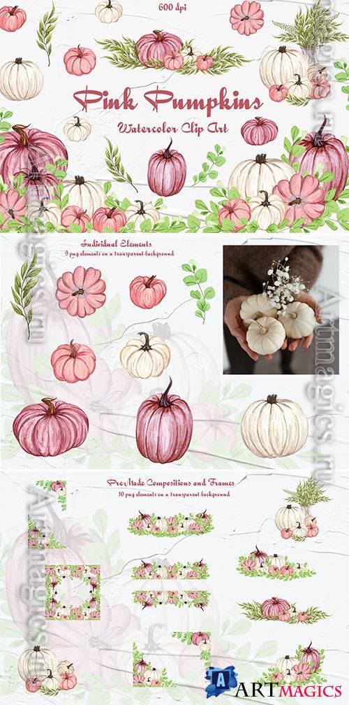 Pink Pumpkins Watercolor Clipart [PNG]