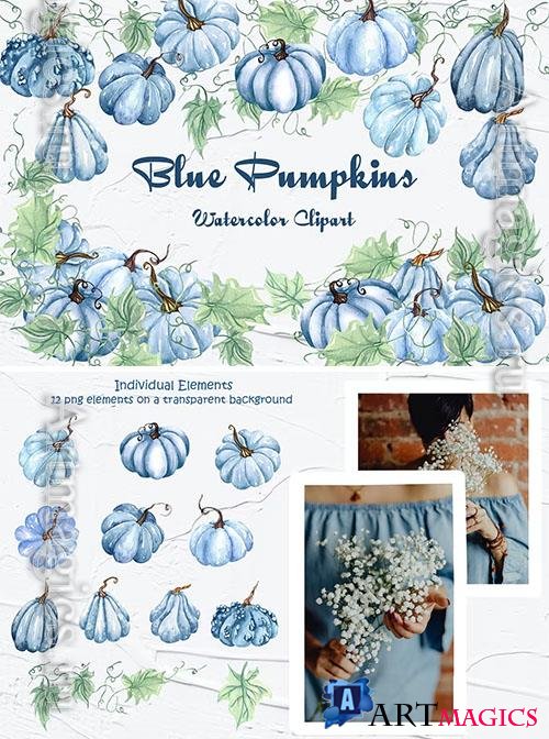 Blue Pumpkins Watercolor Clipart [PNG]