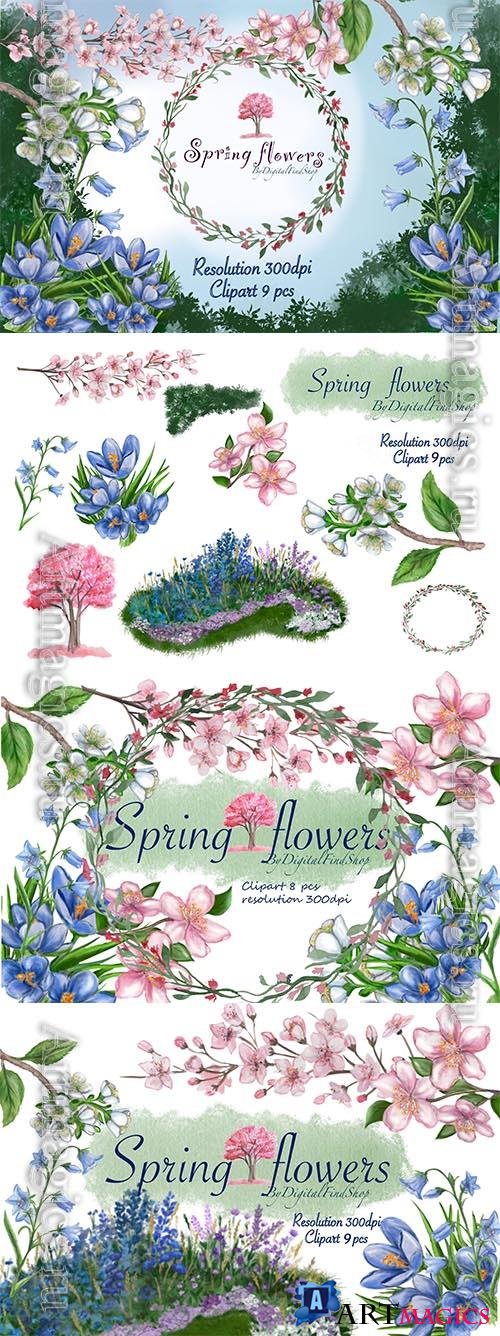 Watercolor flowers clipart set