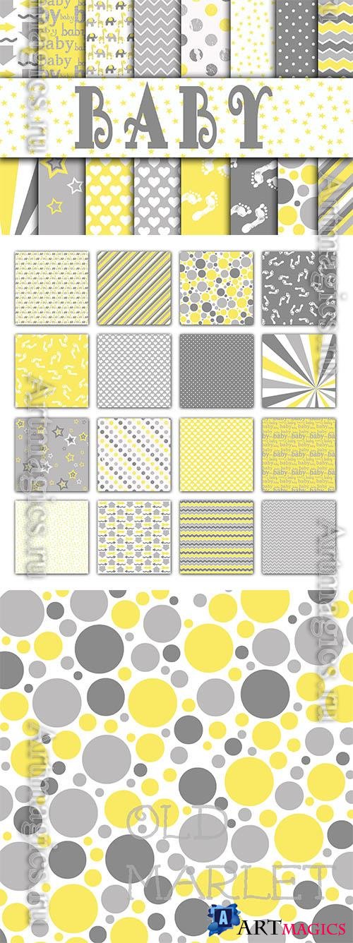 Baby Digital Paper in Grays and Yellow