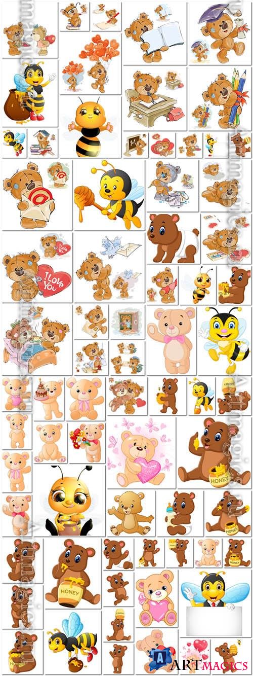 71 Bear and bees - vector clipart