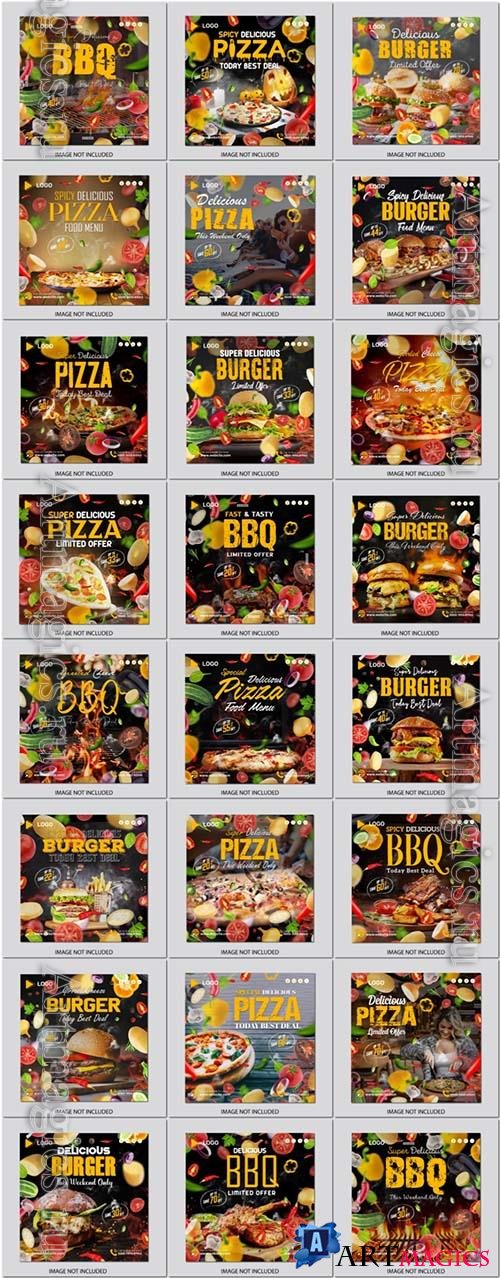 Pizza, Burger, BBQ, Fast food  - 25 psd flyer templates